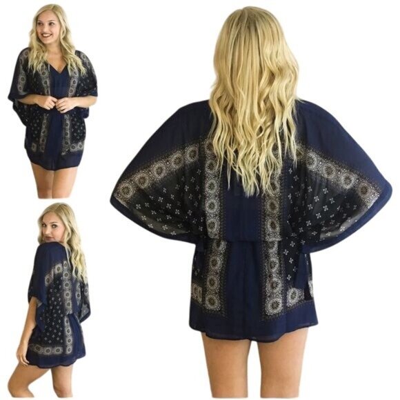 NWT Free People Printed Boho Chiffon Kimono Mini Dress Tunic - Picture 8 of 16
